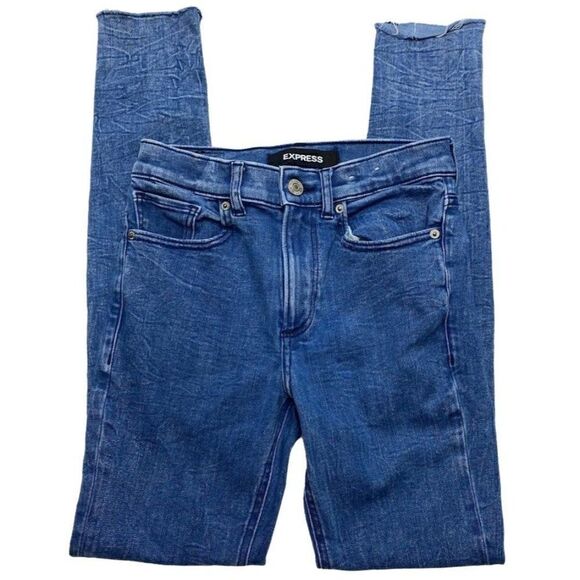 Express Medium Wash‎ High Rise Stretch Jegging Denim Jeans Sz 0 - Picture 1 of 9